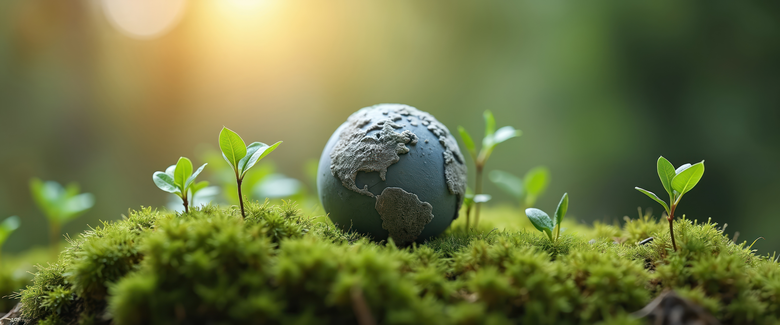Globe surrounded by green plants representing sustainability and environmental responsibility across the technology lifecycle.
