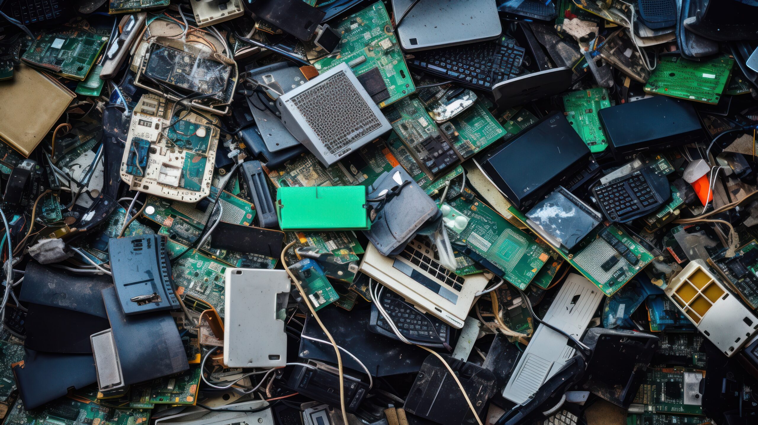 Discarded electronic devices and circuit boards representing e-waste and the need for responsible technology recovery.