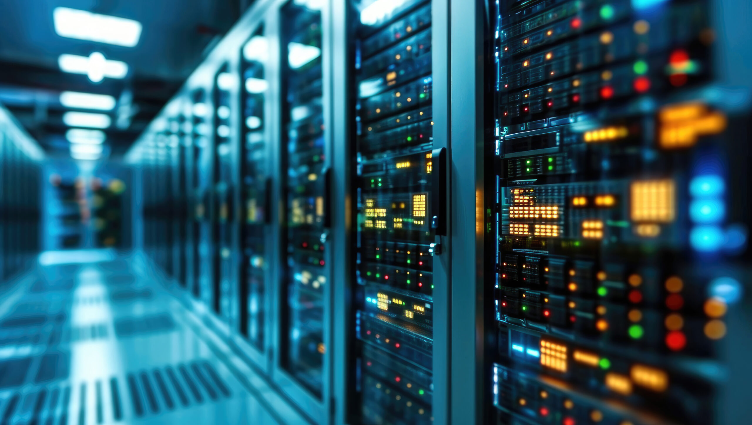 Rows of enterprise data center servers representing hyperscale computing infrastructure and IT asset lifecycle management.