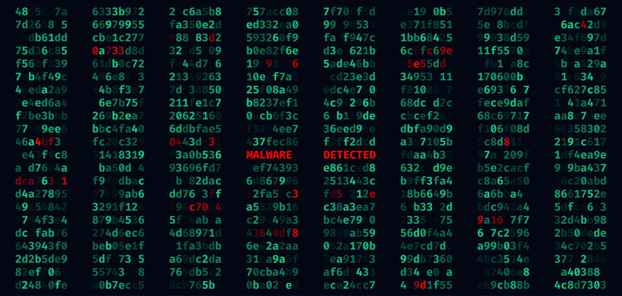 Computer code displaying a malware detected warning, representing cybersecurity threats and data security risks.