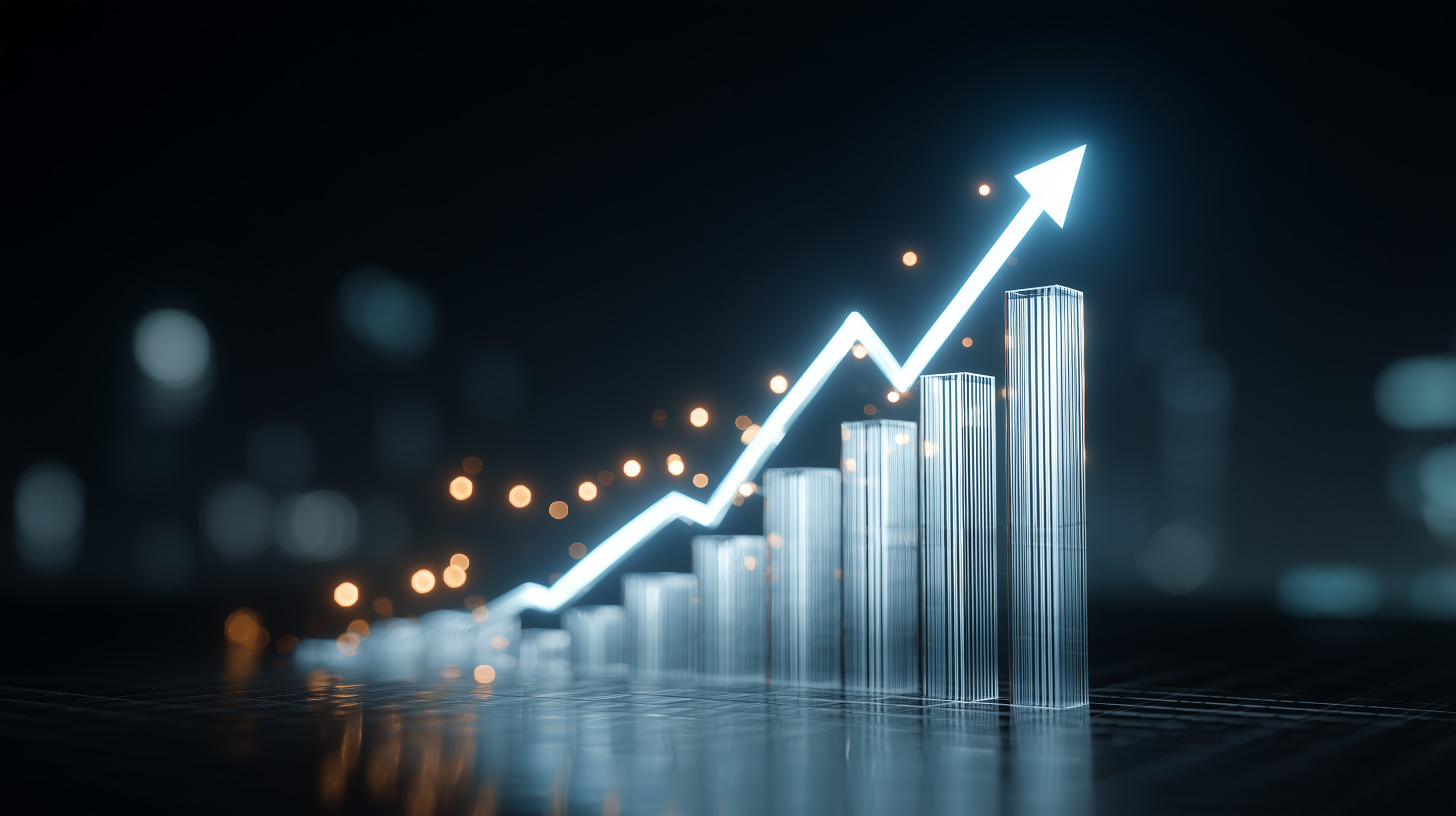 Rising financial chart and bar graph representing increased asset value and financial recovery from technology assets.
