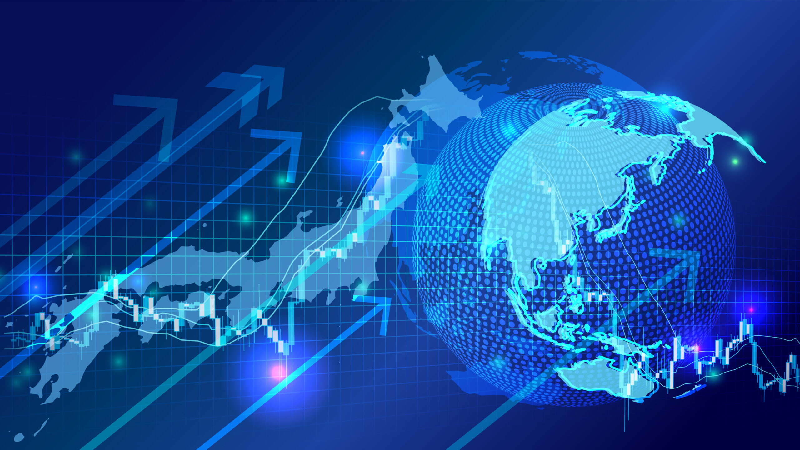 Global market data and rising financial charts representing intelligent IT asset disposition and technology value recovery.